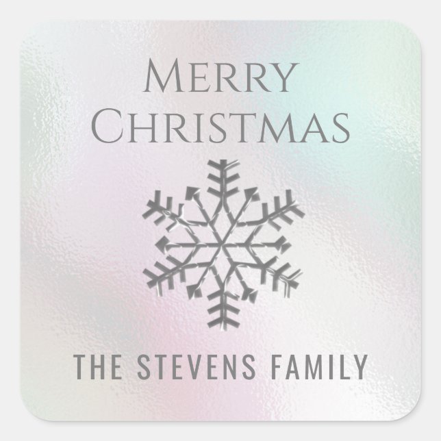 Snowflake winter Christmas holographic Square Sticker (Front)
