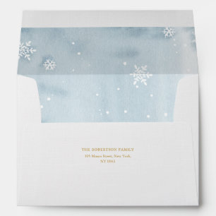 Snowflake Winter Envelope with Blue Watercolor 