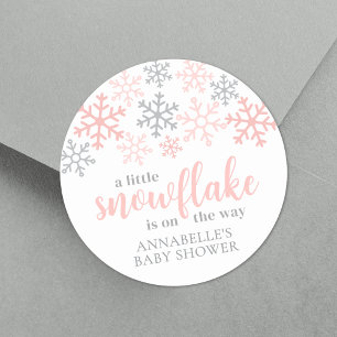Snowflake Winter Girl Baby Shower Classic Round Sticker