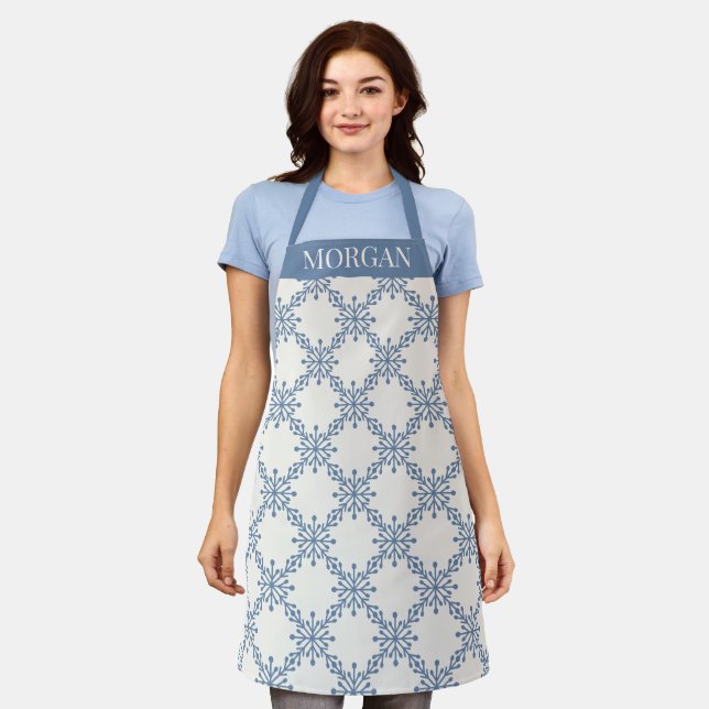 Snowflake Winter Holiday Christmas - Blue & Ivory Apron (Worn)
