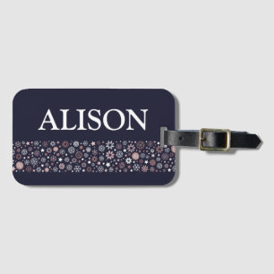 Snowflake winter holidays blue and pink name luggage tag