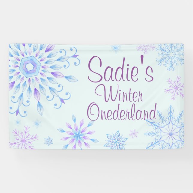 Snowflake Winter One-Derland First Birthday Banner (Horizontal)