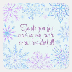 Snowflake Winter One-Derland First Birthday Thanks Square Sticker
