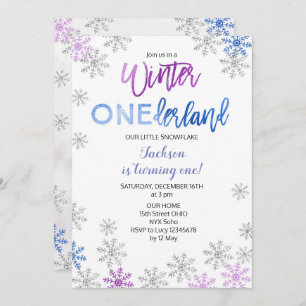 Snowflake Winter Onederland First Birthday Invite