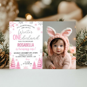 Snowflake Winter Onederland Girl Birthday Photo  Invitation