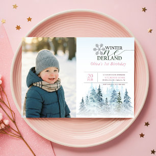 Snowflake Winter Onederland Kid Photo 1st Birthday Invitation