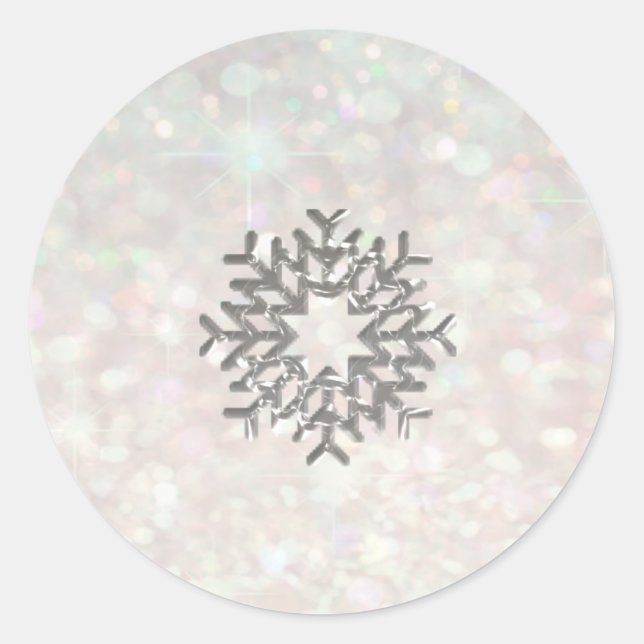 Snowflake winter Romantic Glitter sparkle palepink Classic Round Sticker (Front)