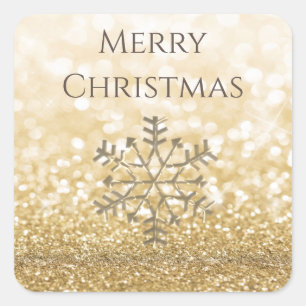 Snowflake winter Romantic Glittery sparkle gold Square Sticker