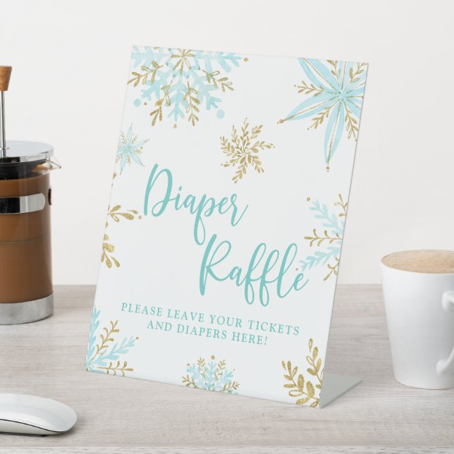 Snowflake Winter Shower Diaper Raffle Pedestal Sig Pedestal Sign (In SItu)