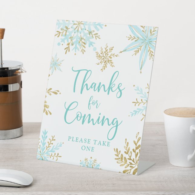 Snowflake Winter Shower Thanks for Coming Pedestal Sign (In SItu)