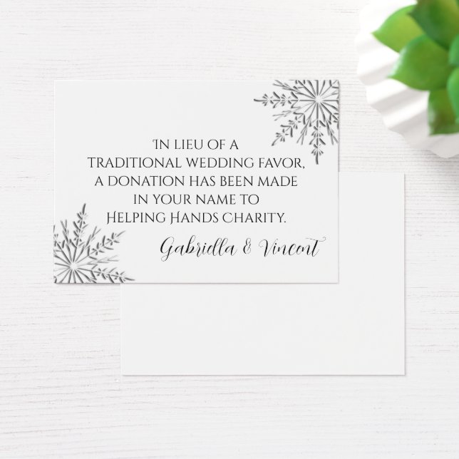 Snowflake Winter Wedding Charity Favour Card (Desk)