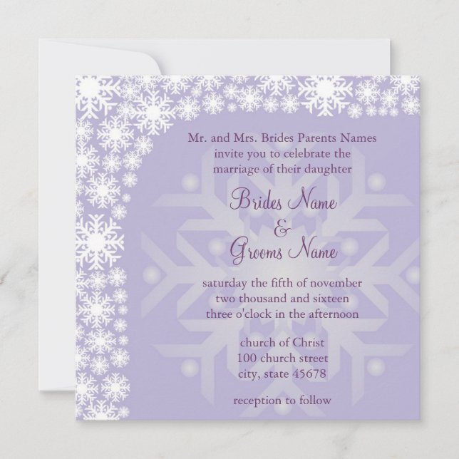 Snowflake Winter Wedding Invitation - Ice Purple (Front)