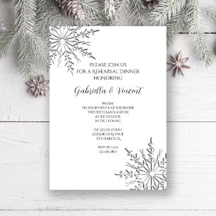 Snowflake Winter Wedding Rehearsal Dinner Invitation