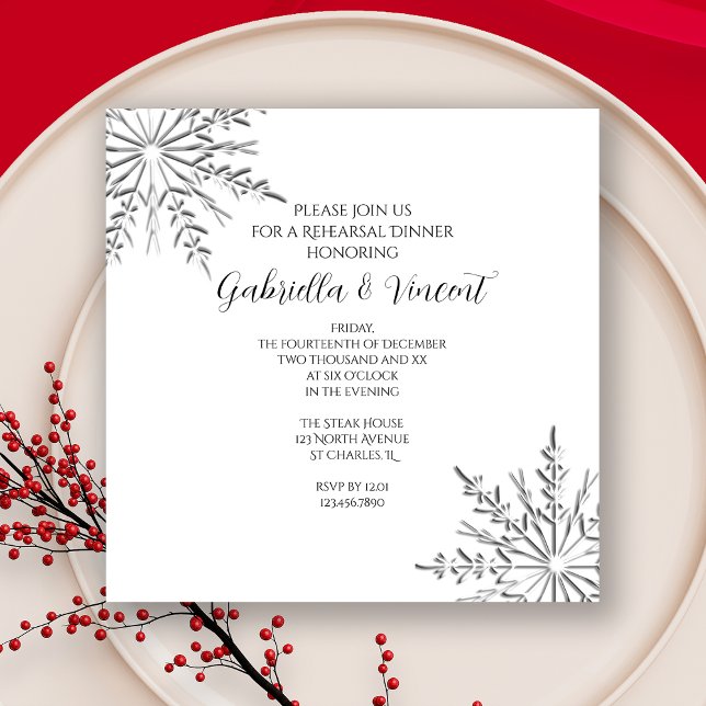 Snowflake Winter Wedding Rehearsal Dinner Invitation (Creator Uploaded)