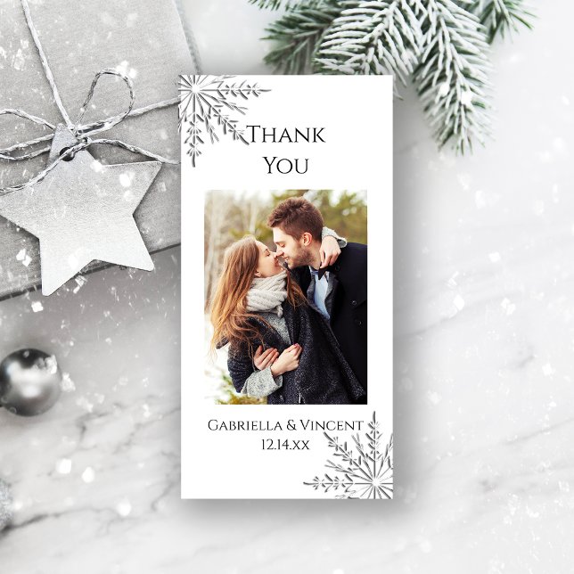 Snowflake Winter Wedding Thank You Photo Card (Creator Uploaded)