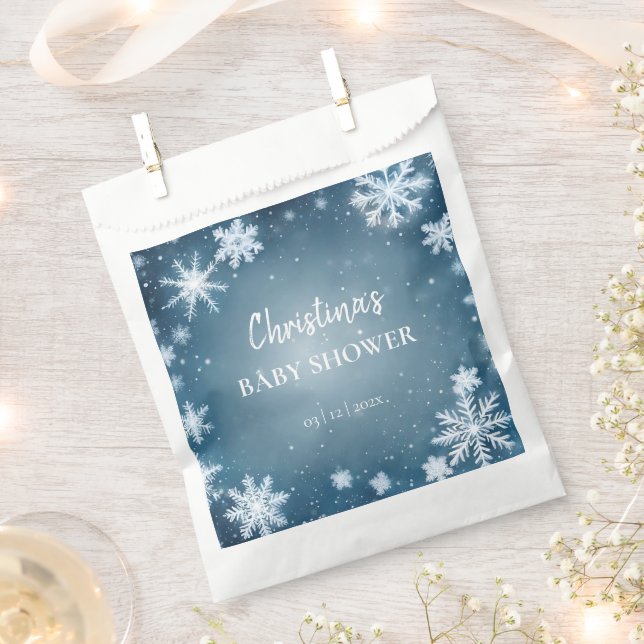 Snowflake Winter Wonderland Baby Shower Blue Favour Bags (Clipped)