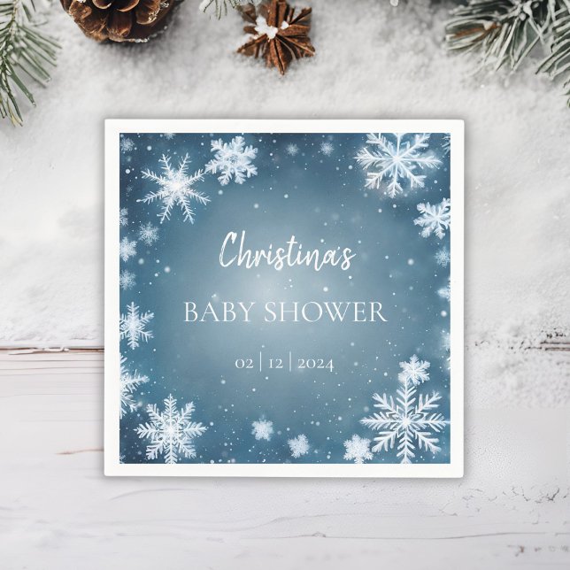 Snowflake Winter Wonderland Baby Shower Blue Napkin (Creator Uploaded)