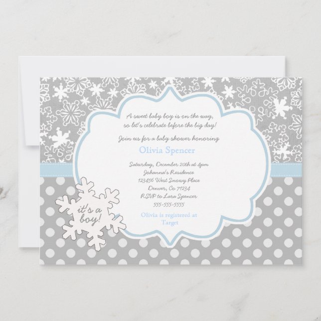 Snowflake Winter Wonderland baby shower invitation (Front)