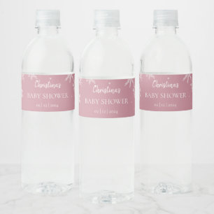 Snowflake Winter Wonderland Baby Shower Pink Water Bottle Label