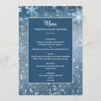 Snowflake Winter Wonderland Blue Baby Shower Menu