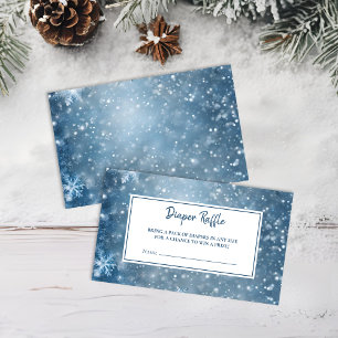 Snowflake Winter Wonderland Blue Diaper Raffle Enclosure Card