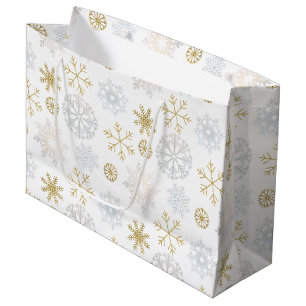 Snowflake Winter Wonderland in Icy Blue & Gold Large Gift Bag