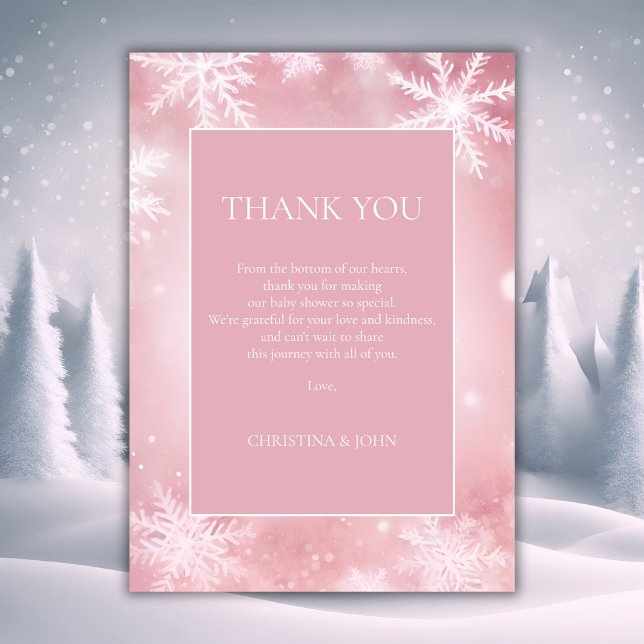 Snowflake Winter Wonderland Pink Baby Shower Thank You Card (Creator Uploaded)