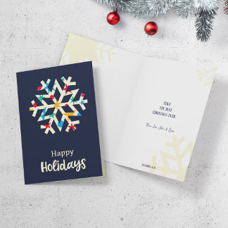 Snowflake with star pattern, Christmas greetings. Holiday Card
