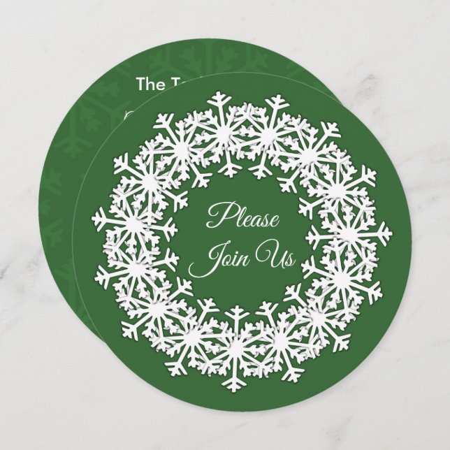 Snowflake Wreath Green Invitation (Front/Back)