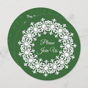 Snowflake Wreath Green Invitation