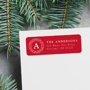 Snowflake Wreath Monogram Red Return Address