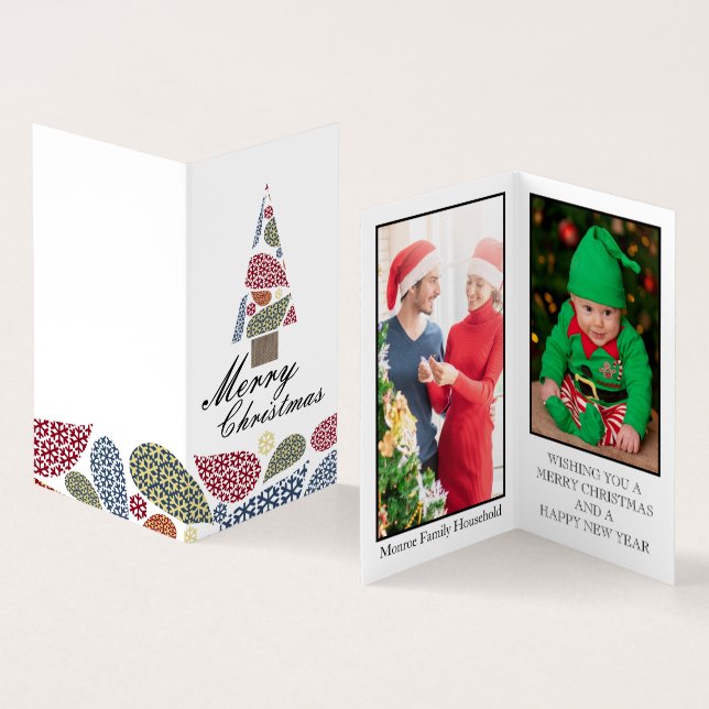 Snowflake Xmas Tree, Family Photo Christmas Card (Inside and Outside)