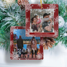 Snowflakes 2 family photo personalized red
