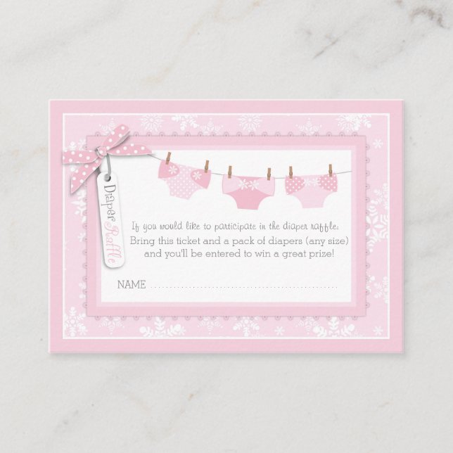 Snowflakes and Baby Carriage Diaper Raffle Ticket Enclosure Card (Front)