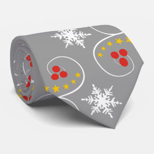 Snowflakes and berries pattern grey Christmas Tie