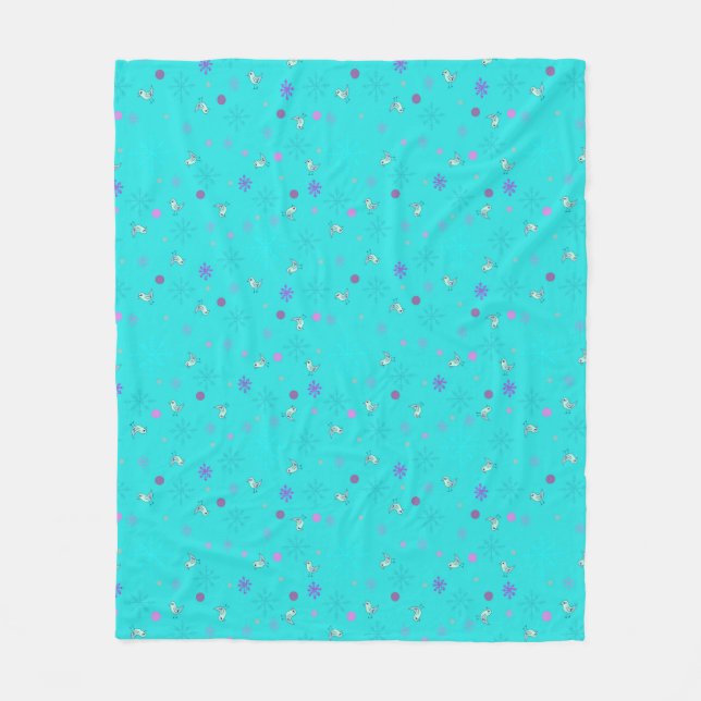 snowflakes and birds_aqua fleece blanket (Front)