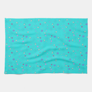 snowflakes and birds_aqua tea towel