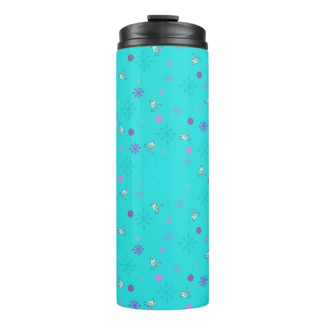 snowflakes and birds_aqua thermal tumbler (Front)