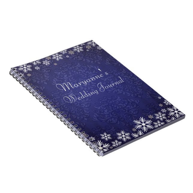 Snowflakes and Blue Damask Wedding Journal (Right Side)