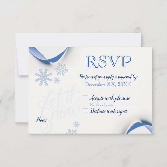 Snowflakes and Blue Ribbons RSVP Card (Front)