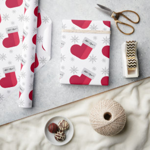 Snowflakes and Christmas Stocking Add Name Wrapping Paper