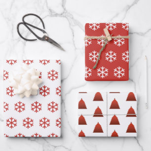 Snowflakes and Christmas Tree Pattern Wrapping Paper Sheet