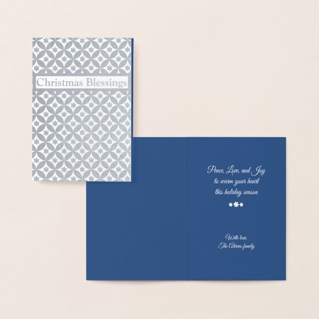 Snowflakes and Circles Silver Foil Holiday Card (Display)