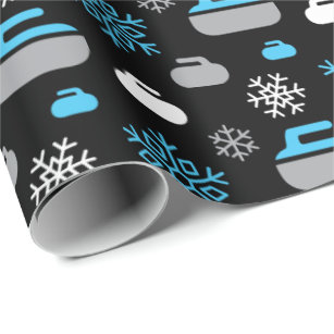 Snowflakes and Curling Rocks Wrapping Paper