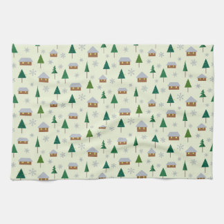 Snowflakes and fir trees tea towel
