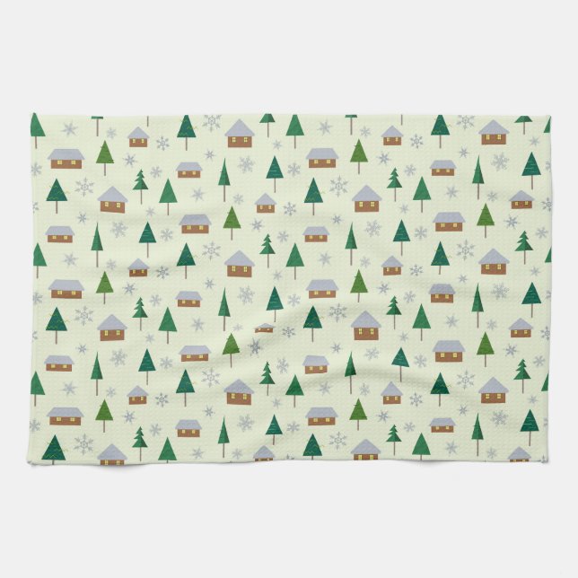 Snowflakes and fir trees tea towel (Horizontal)
