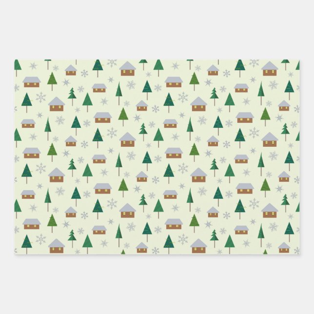 Snowflakes and fir trees wrapping paper (Front)