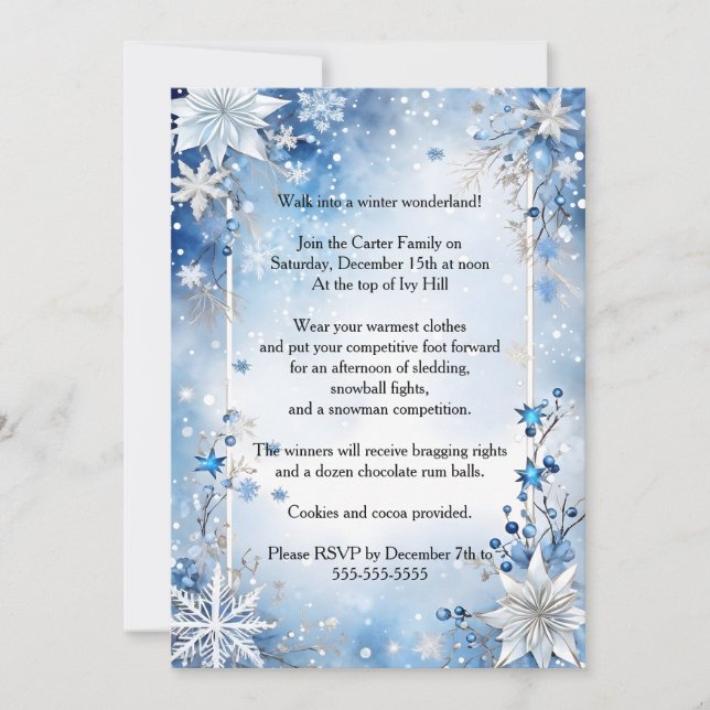 Snowflakes and Flowers Christmas Party Invitation (Front)