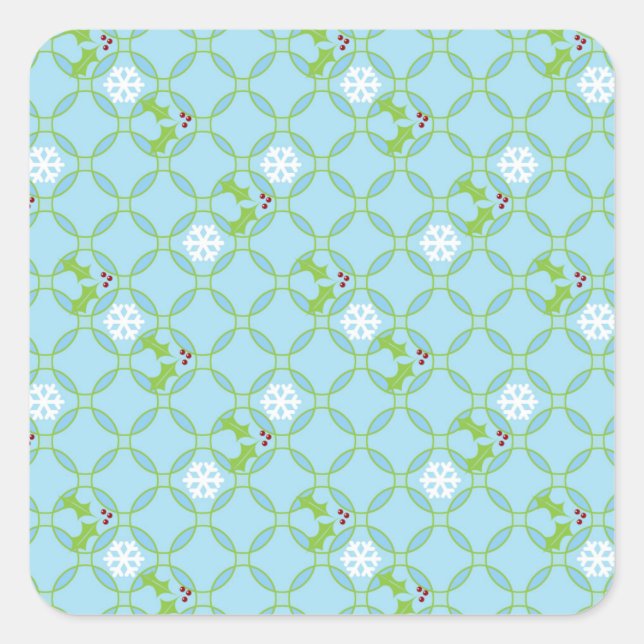 Snowflakes and Holly Christmas Square Stickers (Front)