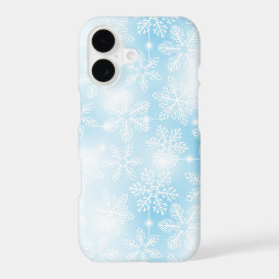 Snowflakes and lights on blue